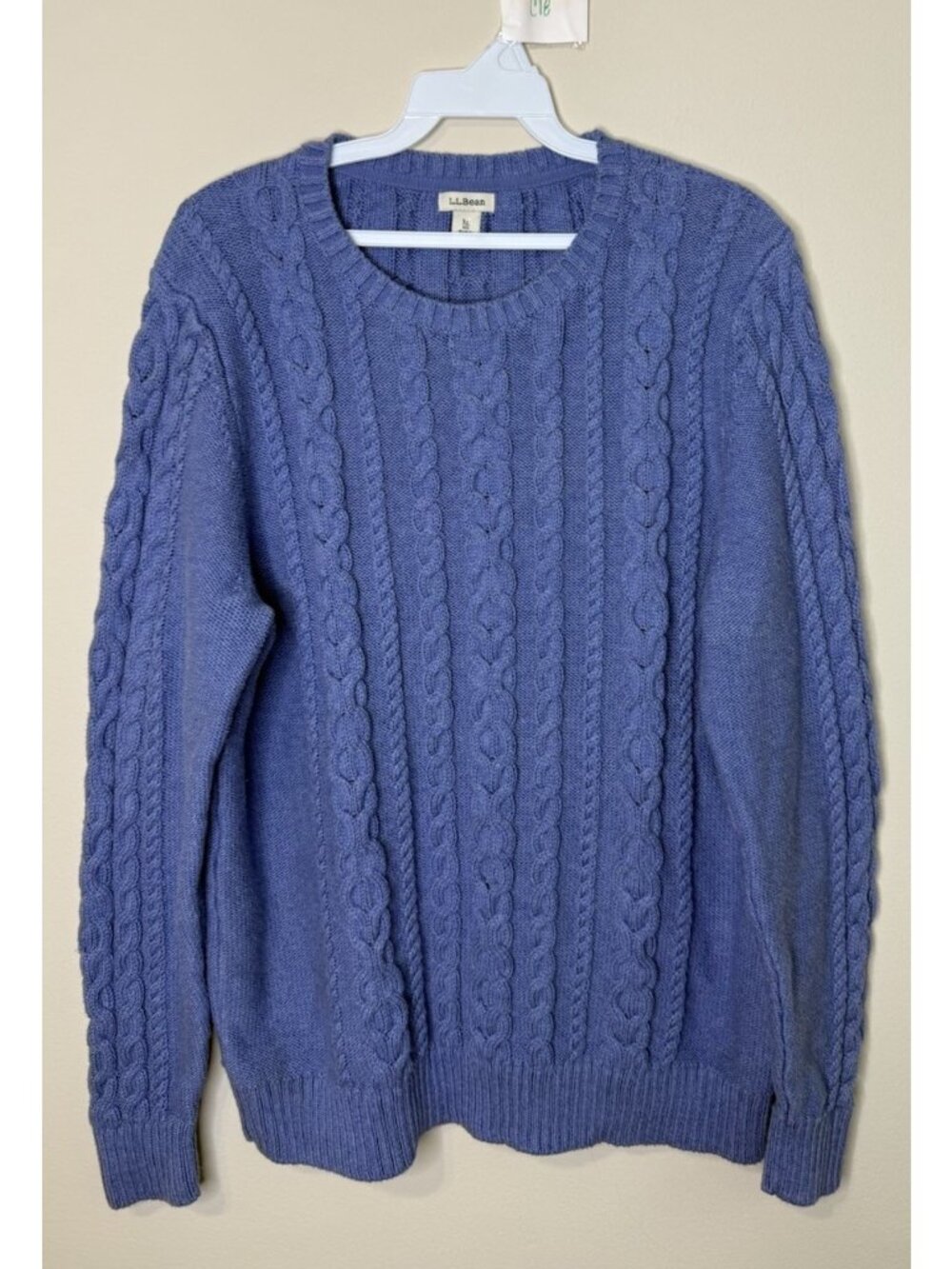 Vintage 90s L.L. Bean Cable Knit Sweater Fisherman Cotton Blue